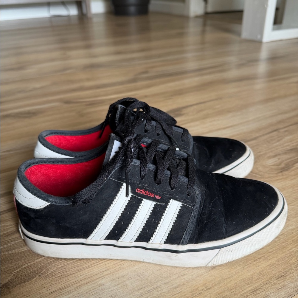 Adidas Black and White Sneakers with Red Accents